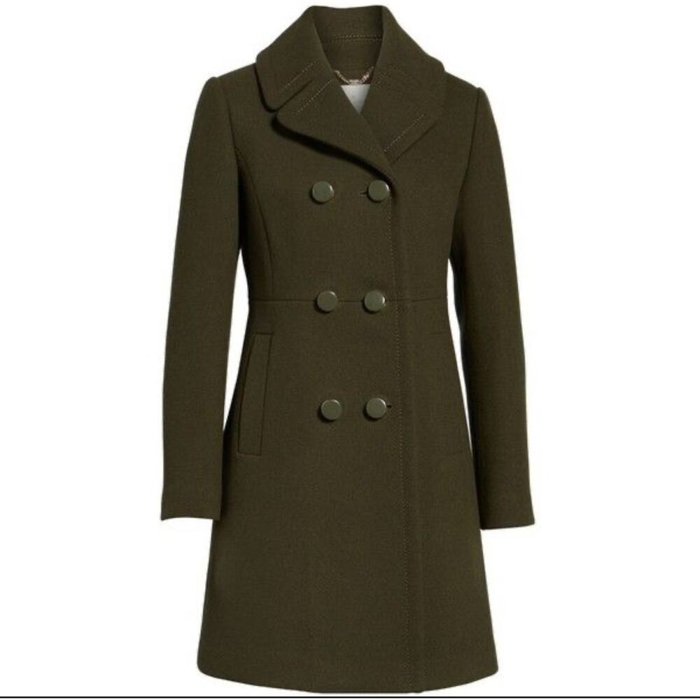 Kate Spade New York green wool twill double-breasted coat size Xs